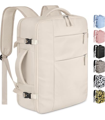 Pritent Travel Backpack for Women Man, Waterproof Laptop Backpack Travel Bag Airline Approved Carry on Weekender Overnight Bag Bookbag for Business,Travel, Work Fits 17.3 inch Laptop(Large,Beige) : Electronics