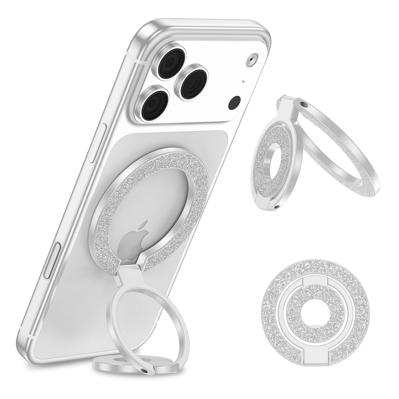 MagSafe Phone Grip Holder Magnetic Finger Ring for iPhone 17 Pro Max/Air/16e/16 Pro/16 Plus/15/14/13/12/Dual-Side Magnet Removable Gym Phone Grip with Kickstand for Samsung Galaxy S25/S24/S23/S22/S21
