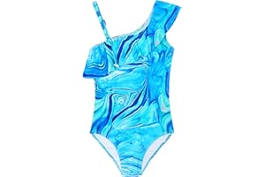 Snowheart Girls Swimsuit One Piece Bathing Suit Kids Summer Hawaiian One Shoulder Ruffle Swimwear for 3-12 Years Old