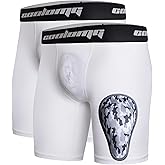 COOLOMG 2-Pack Boys Baseball Underwear with 1 Soft Protective Athletic Cup, Youth Compression Shorts for Football MMA