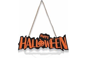 Dosminer Happy Halloween Door Welcome Sign Small Door Hanging Sign, Pumpkin Halloween Themed Wooden Door Hanging Decor Wall Sign Plaque for Home Party Decorations