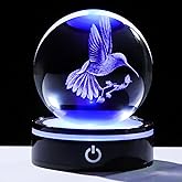 YWHL 3D Crystal Ball Hummingbird Figurine with LED Base, Hummingbird Gifts for Women Men on Christmas Birthday, Hummingbirds Ornament Glass Decorative Ball for Home Decor (80mm)