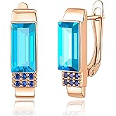 Austrian Crystal Leverback Earrings for Women Rectangle Drop Earrings 14K Gold Plated Hypoallergenic Everyday Earrings for Her