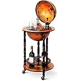 Goplus 17" Wood Globe Wine Bar Stand 16th Century Italian Rack Liquor Bottle Shelf with Wheels (Retro Brown)