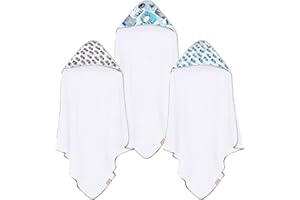 CORAL DOCK 3 Pack Baby Hooded Bath Towel Sets, Ultra Absorbent Baby Essentials Item for Newborn Boy Girl, Baby Bath Shower Towel Gifts for Infant and Toddler - Neutral Feather Jungle