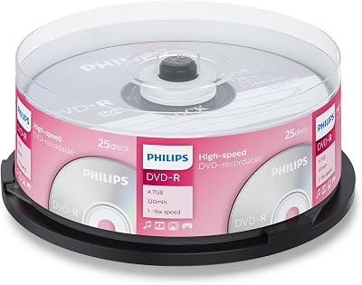 Philips 16x DVD-R 4.7GB 120 Min Blank Recordable Discs - 5 Pack
