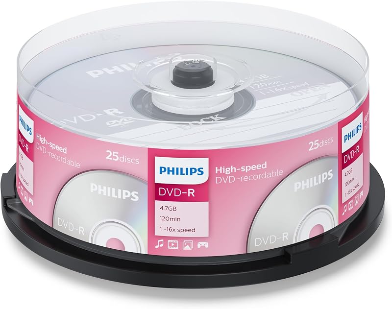 Philips 16x DVD-R 4.7GB 120 Min Blank Recordable Discs - 5 Pack