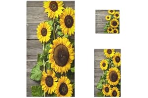 Naanle 3D Beautiful Sunflowers on Wooden Board Soft Luxury Decorative Set of 3 Towels, 1 Bath Towel+1 Hand Towel+1 Washcloth, Multipurpose for Bathroom, Hotel, Gym, Spa and Beach
