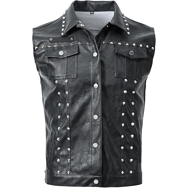 DSDZ Fashion Mens Rivet Faux Leather PU Vest Punk Party Studded