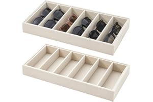 Juexica 2 Pcs Velvet Sunglasses Organizer Tray 6 Grid Sunglass Organizer Velvet Tray Stackable Glasses Display Case for Women Glasses Jewelry Display Watch (Beige)