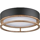 GLOBE Electric 44663 1-Light Integrated LED Outdoor/Indoor Flush Mount Ceiling Light, Matte Black and Faux Wood Finish, Frost