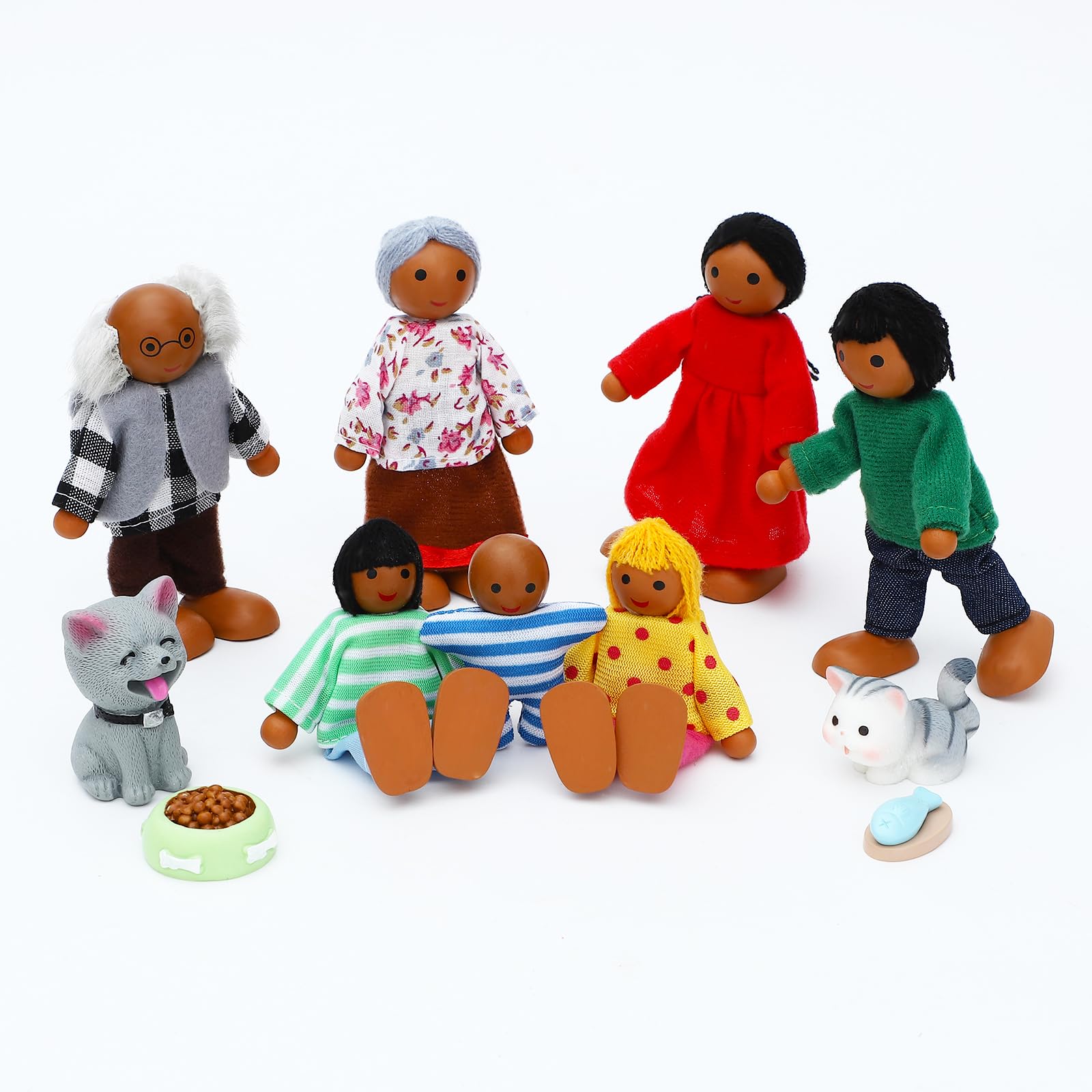 ONEST 20 Pieces Wooden Dollhouse Family Set Mini People Figures Dog Cat Sets Dollhouse Dolls Wooden Doll Family Pretend Play Figures Accessories for Pretend Doll House Toy