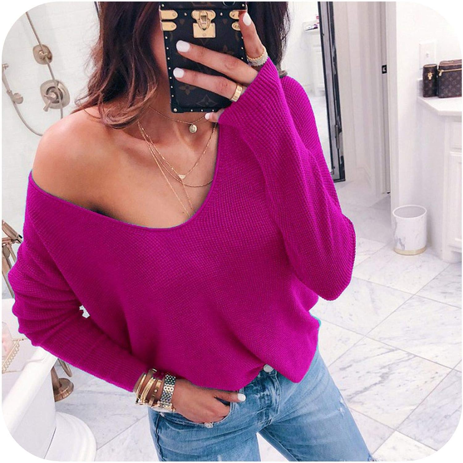 Sweaters Off Shoulder Ribbed Knitted 