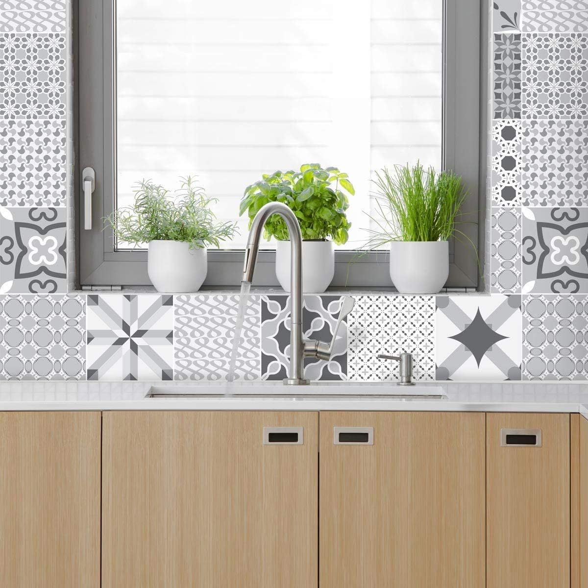 Ambiance Sticker Self-Adhesive Decorative Wall Decal Cement Tile for Bathroom and Kitchen Nuances de Gris Romantique - Image 3