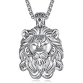 Palpitate Lion Head Necklace for Men 925 Sterling Silver Lion Pendant for Men Gift for Father Son Boyfriend Husband Brother Masculine Jewelry