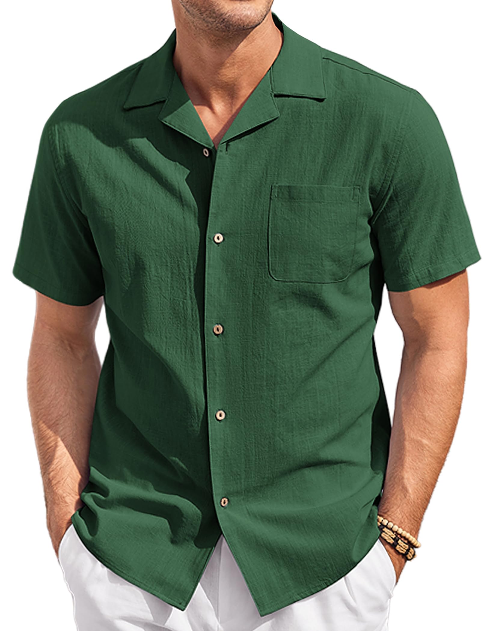 COOFANDY Linen Shirts for Men Short Sleeve Cuban