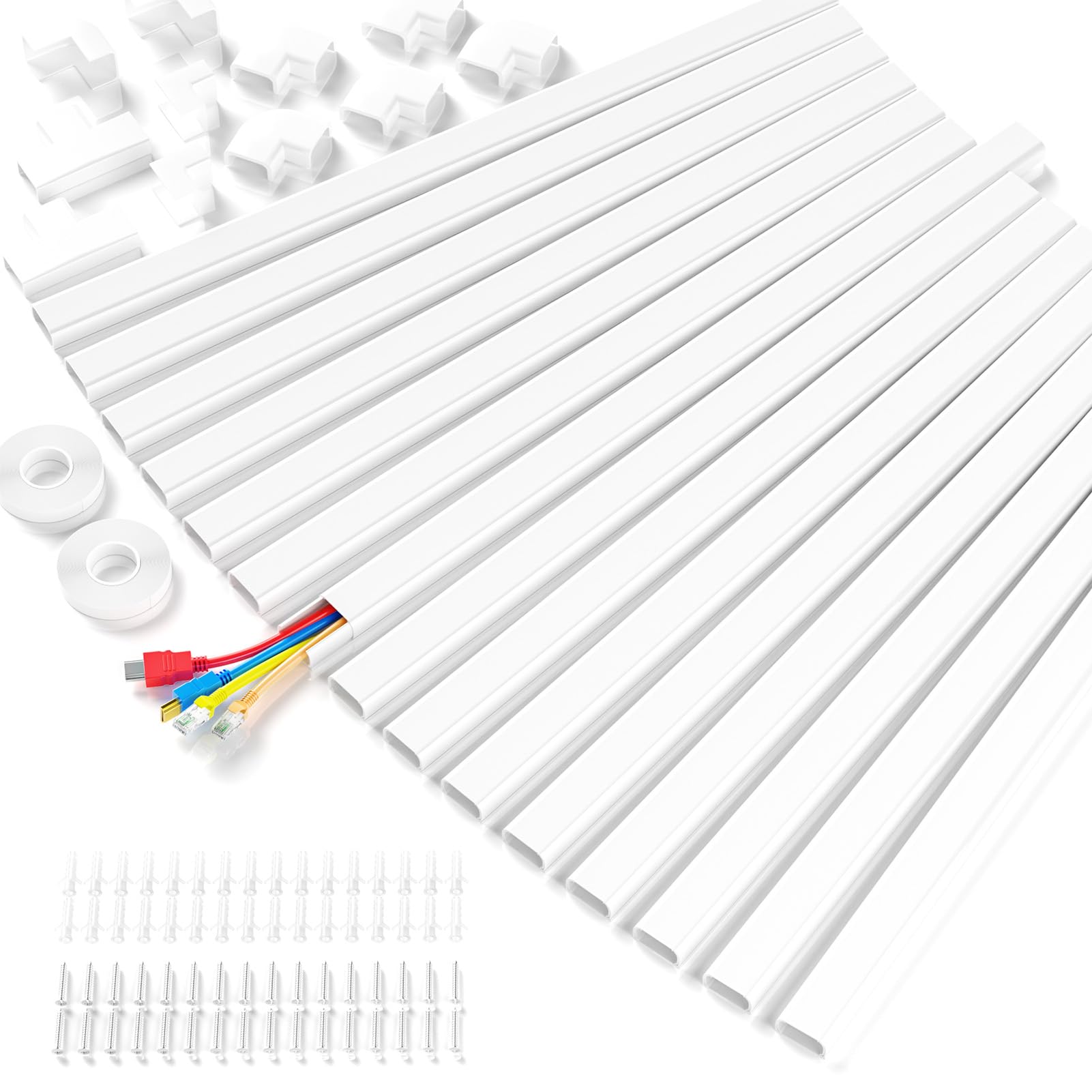 Delamu Cord Hider, 236in Cable Hider, Cord Covers for 3-4 Wires on Wall, Wire Covers for Cords, Wire Hiders for TV on Wall, Easier Setup Cable Cover Cable Management, W1.18 H0.63in, White Image