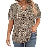 CARCOS Womens Plus Size Tops Puff Short Sleeve V Neck Shirts Solid/Floral Summer Tshirt Casual Blouse Loose fit Tunics XL-5XL