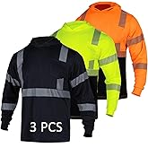 FONIRRA Safety Reflective Shirts for Men High Visibility Long Sleeve ANSI Class 3 Hi Vis Construction Work T Shirts with Hood