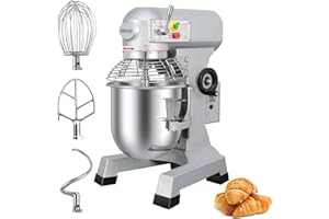 LEEVOT Commercial Food Mixer 10 Qt with 3-Speed Adjustment, 500W Commercial Mixer with Timer, Heavy Duty. Commercial Dough Mixer with Stainless Steel Bowl, Suitable for Bakeries and Pizzerias