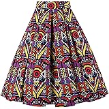 OBBUE Dresstore Vintage Pleated Skirt Floral A-line Printed Midi Skirts with Pockets