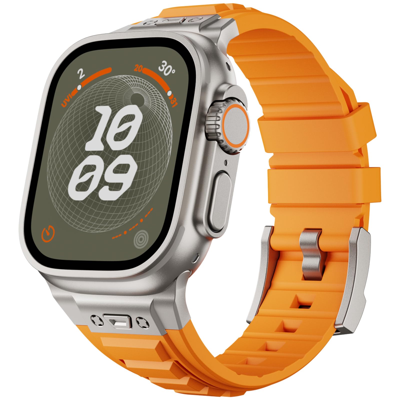 SEURE Robust Replacement Straps for Apple Watch Ultra3/2/1 49mm,Series 11/10 46mm,9/8/7 45mm,SE/6/5/4 44mm,Series 3/2/1 42mm - Soft Silicone Sports Strap with Metal Connector Orange Titanium