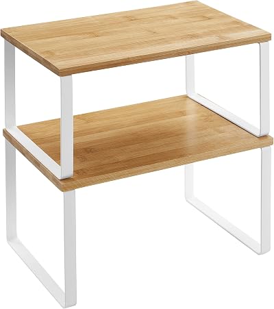 SONGMICS Spice Rack Set of 2 Expandable Stackable Shelf Organizer White/Natural