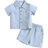 ACESTAR Toddler Baby Boys 2 Pieces Cotton Linen Set Short Sleeve Button Down Shirt and Shorts Set Spring Summer Outfits