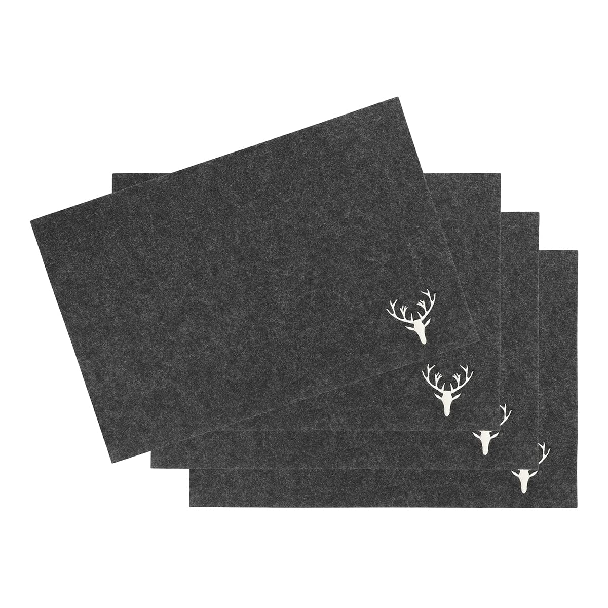 Nordstern Felt Place Mats with Deer Design Dark Grey Set of 4 45 x 30 cm