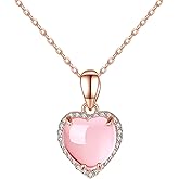 Uloveido Simulated Rose Quartz Heart Pendant Healing Love Stones Crystal Necklace Valentines Gifts for Women