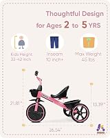 KRIDDO Pink Kids Tricycle 18-36 Months to 5 Years Triangular Design view 3