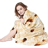 Burrito Tortilla Throw Blanket, 2.0 Double Sided Burritos Taco Tortilla Wrap Blankets for Adults Kids, Giant Funny Realistic Food Blankets, Soft Flannel Round Throw Blanket 60in