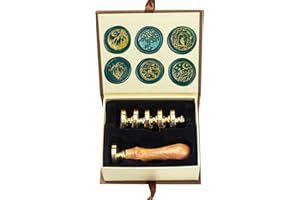ANBOSE Moon Kit de cachet de cire avec 6 têtes amovibles en laiton et 1 poignée en bois, motif corbeau étoilé, cerf et lune p