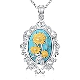 Reaii Natural Turquoise Sunflower Pendant Necklace for Women 925 Sterling Silver Genuine Turquoise Jewelry Gifts for Mom Wife Girlfriend