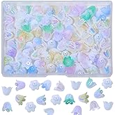 Ornaland 100Pcs Five Petal Flower Beads for Jewelry Making Bulk Cute Plastic Random Solid Color Flower Bead Caps 5-Petal Floral Beads for Bracelets Necklace Earrings DIY Crafts Supplies