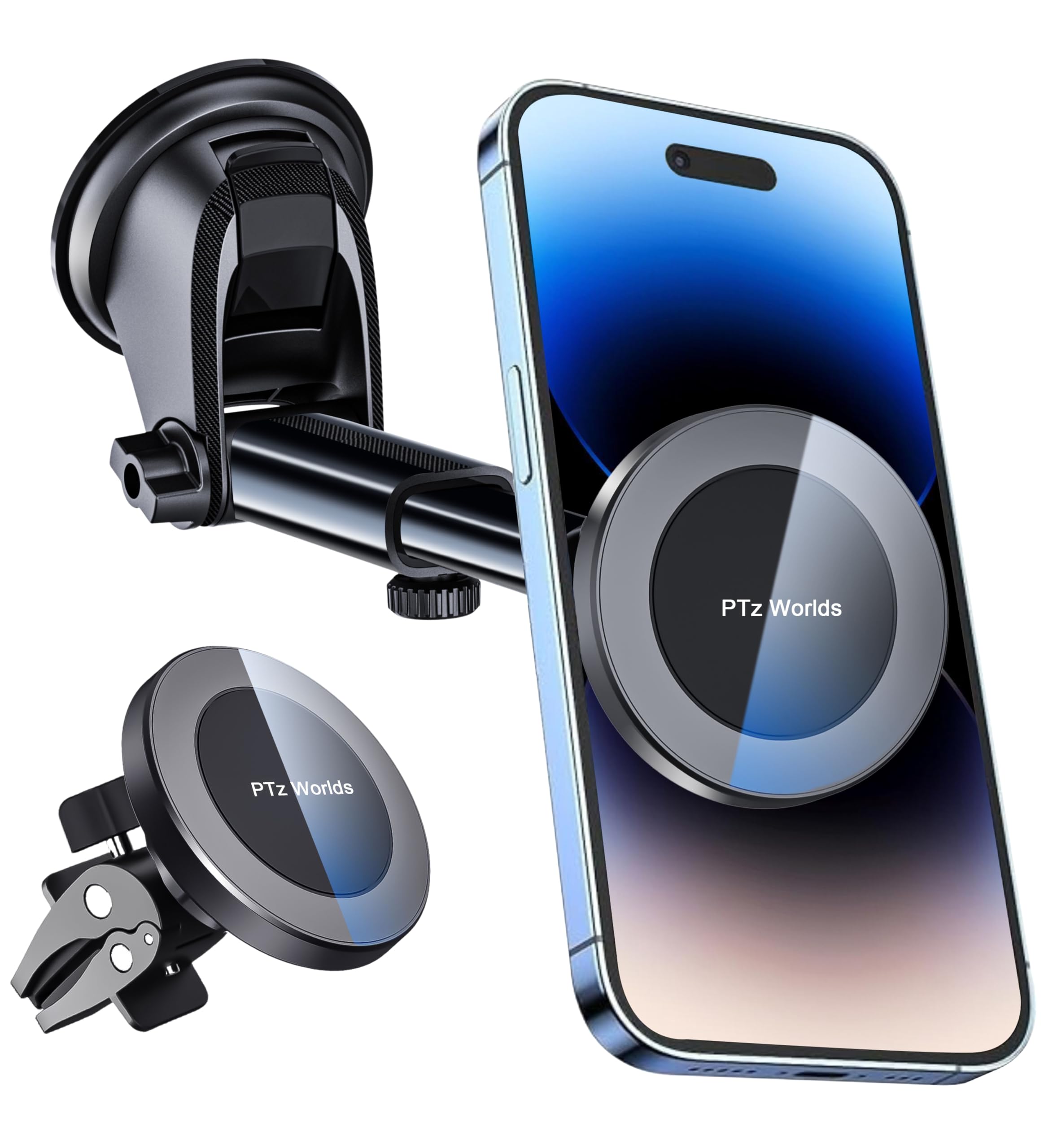 Photo 1 of PTz Words for MagSafe Windshield Mount - Magnetic Phone Holder for Car, Suction Cup, High Heat Resistant, Super Strong Magnets, Compatible with iPhone, Galaxy & Other Smartphones
