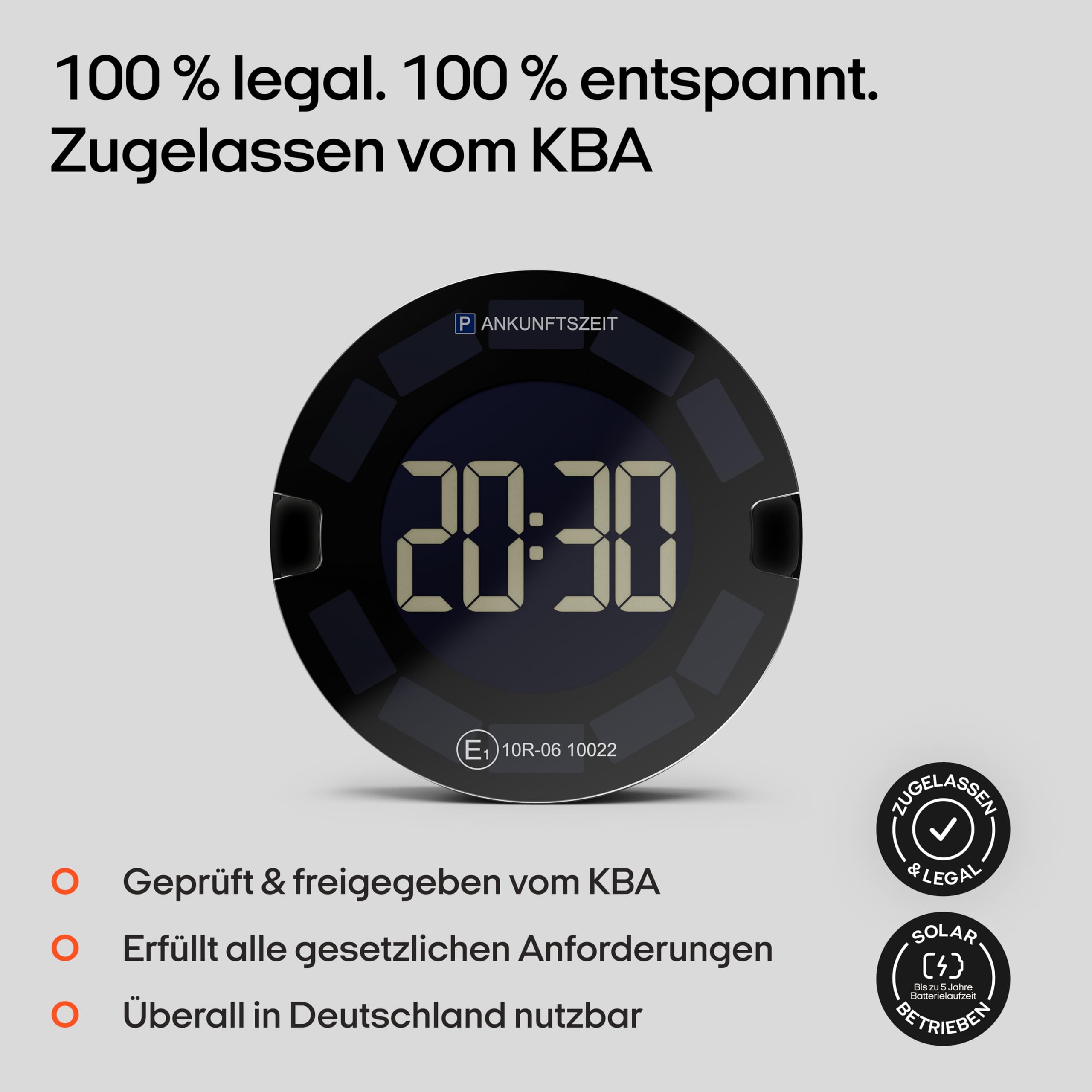 OOONO P-DISC 3 [New] - Elektronische Parkscheibe Solar mit Zulassung fürs Auto - Automatische Digitale Parkscheibe Elektrisch - Solarbetriebene Parkuhr mit bis zu 5 Jahre längerer Batterielaufzeit