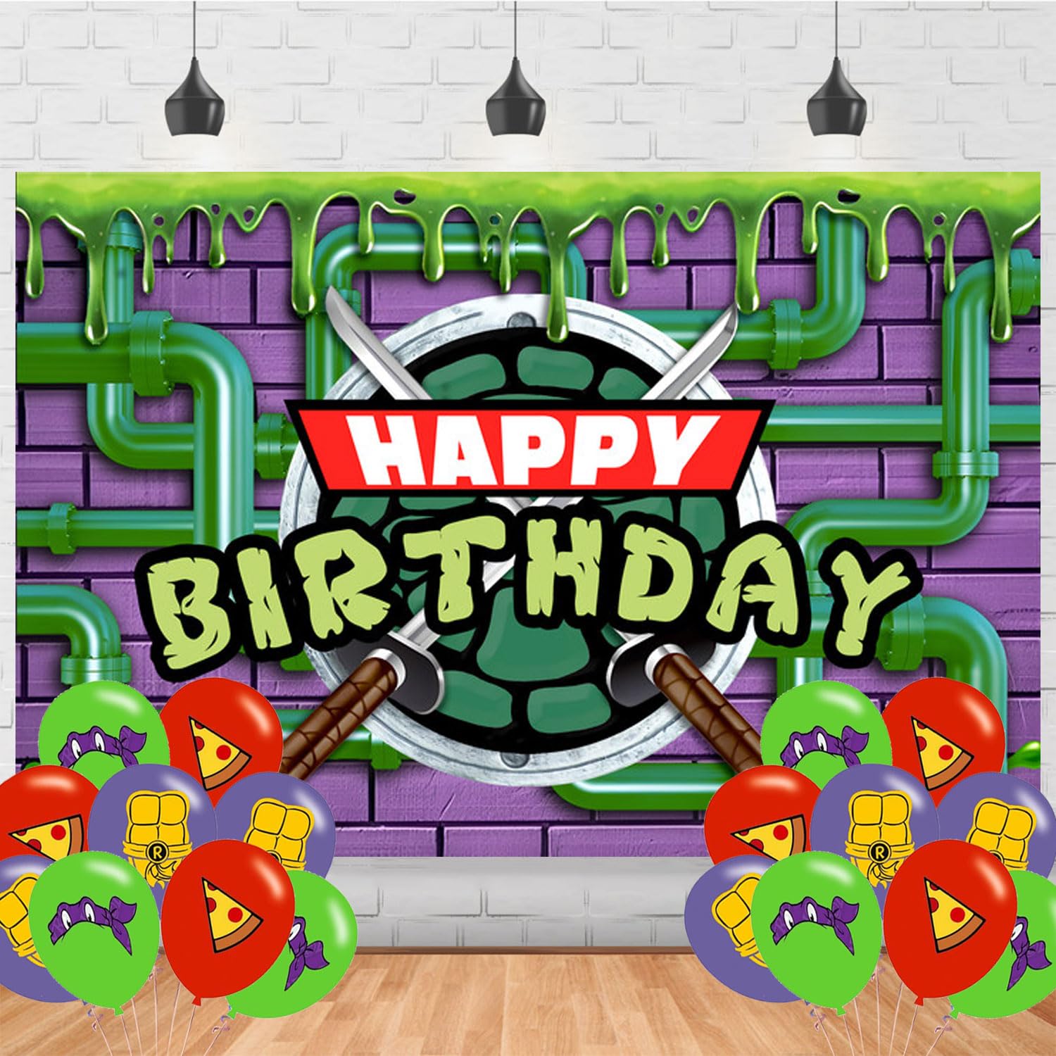Photo 1 of Ninja Turtle Birthday Party Supplies Backdrop 5x3 Cartoon Turtle Happy Birthday Background Photography Cartoon Party Decorations Banner Photo Booth Props