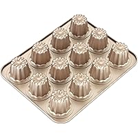CHEFMADE Canele Mold Cake Pan, 12-Cavity Non-Stick Cannele Muffin Bakeware Cupcake Pan for Oven Baking (Champagne Gold)