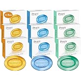 Pears Glycerin Soap Variety 12-Pack &ndash; Transparent Amber, Blue &amp; Green Bars for Soft, Glowing Skin, 3.53 Oz Ea