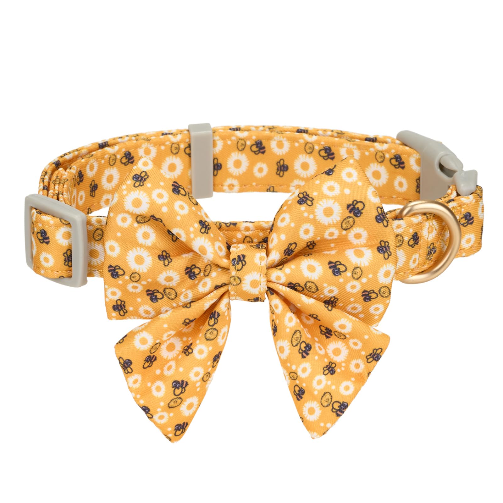 YUDOTE Dog Collar with Bow,Soft Lightweight Polyester with Printed Cute Bee Pattern for Small Lively Dogs Daily Use, Yellow — image 1