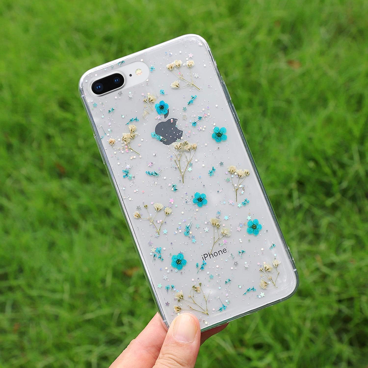 Enflamo 3D Flower Printed Soft TPU Case for iPhone 7 Plus /8Plus(Aqua Blue)