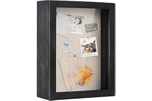 Love-KANKEI Shadow Box Frame 8x10 Shadow Box Display Case with Solid Wood Frame and Removable Glass Window Memory Box for Memorabilia Photos Awards Medals Weathered Black