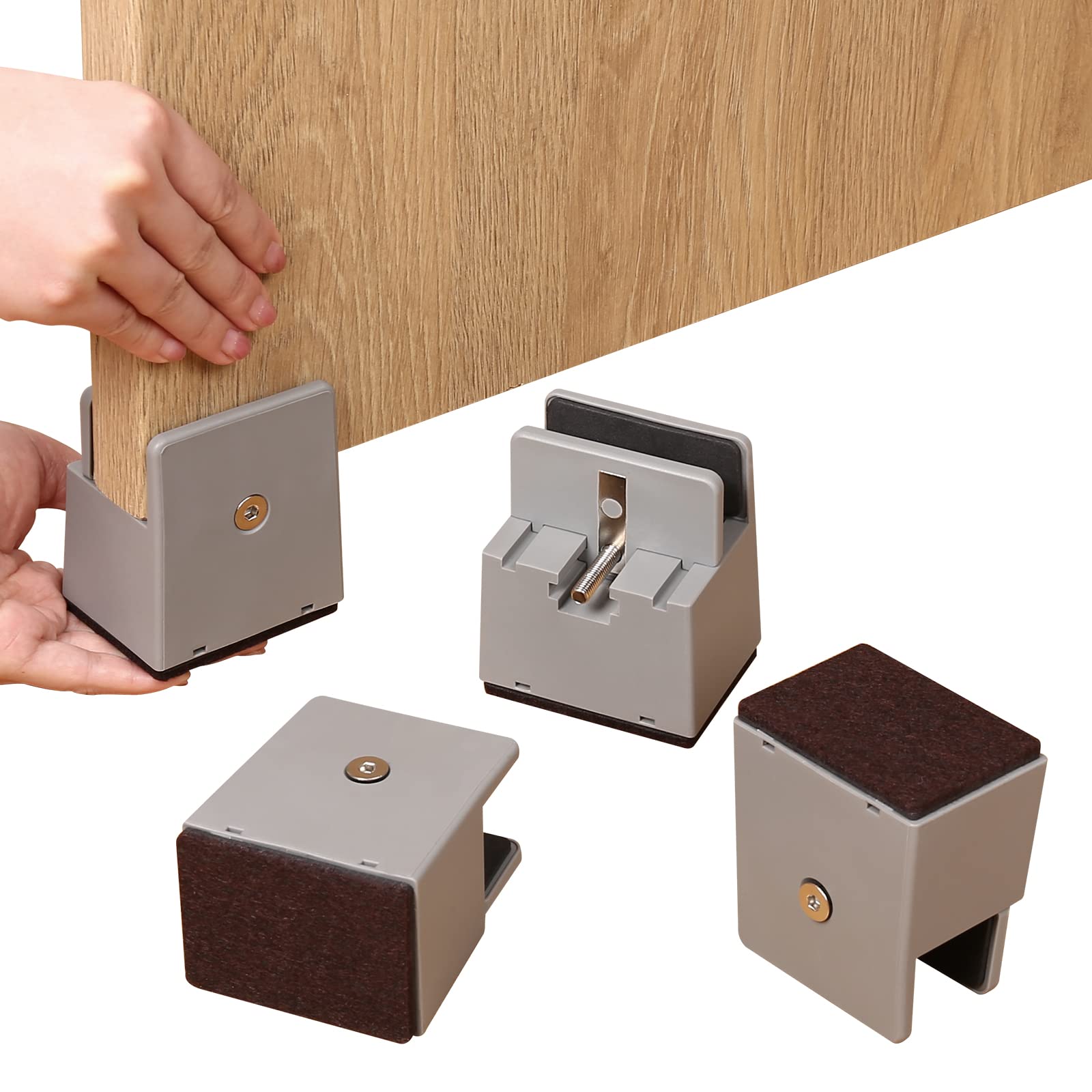 Ezprotekt Adjustable 2 Inch Chair Risers with Screw Clamp, Heavy Duty Couch Bed Furniture Risers, fit Square/Round Chair Leg Diameter from 0''–1.5'', Supports 20,000 lbs (Grey, 4 Pack)