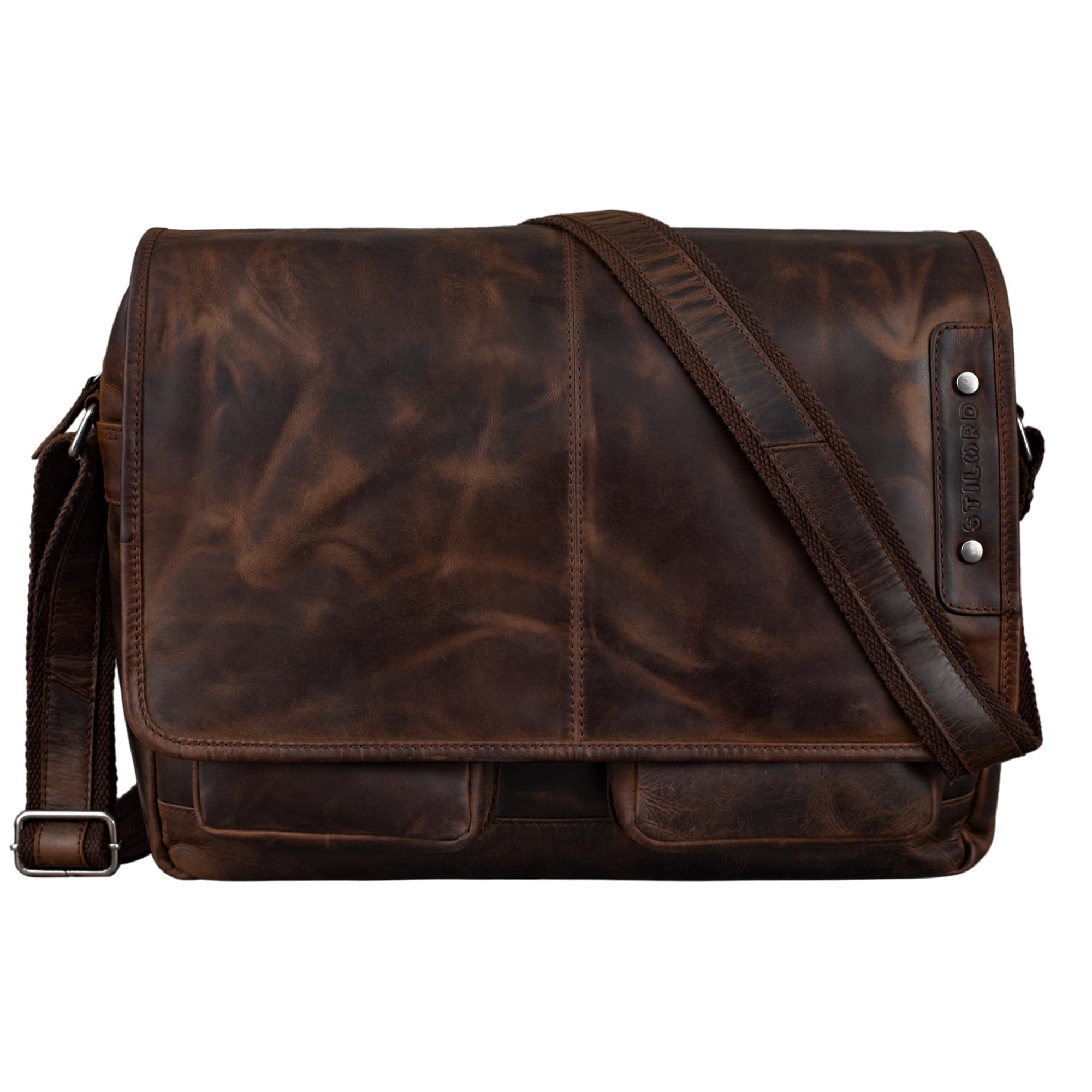 STILORD "Curtis" Shoulder Bag Leather as Messenger Bag or Briefcase 15 Inch Laptop Satchel Genuine Leather Colour:Zamora - Brown