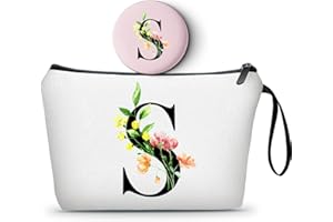 SEAMOON Birthday Bridal Shower Unique Initial Gifts for Women Mom Sister Daughter Friend Bff Personalized Travel Makeup Cosmetic Bag with Mirror Valentines Mothers Day Christmas Graduation S