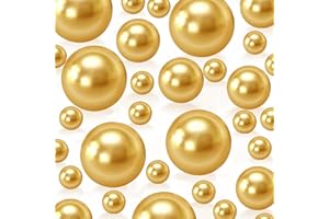 CUSMATION 250PCS Gold Beads Vases Filler No Hole Pearl for Vases, 8/14/18mm Faux Pearls Beads for Centerpiece, Home Birthday Weddings Party Decor