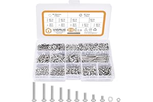 VIGRUE 810Pcs M3 x 4/6/8/10/12/14/16/18/20 mm Screw Assortment Kit 304 Stainless Steel Phillips Pan Head Machine Screws Bolts Nuts Lock Flat Washers with Storage Box