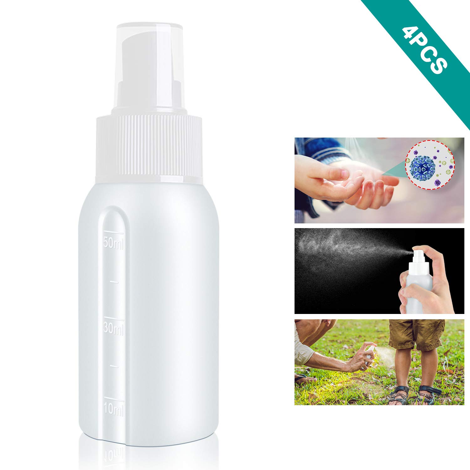 Spray Bottle,Oursunshine 4pack 1.7oz Empty Spray Bottle Travel Size,Fine Mist Small Spray Bottle Portable Refillable Makeup Silicone Bottle for Essential Oils,Liquids,Hair,with Labels (White)