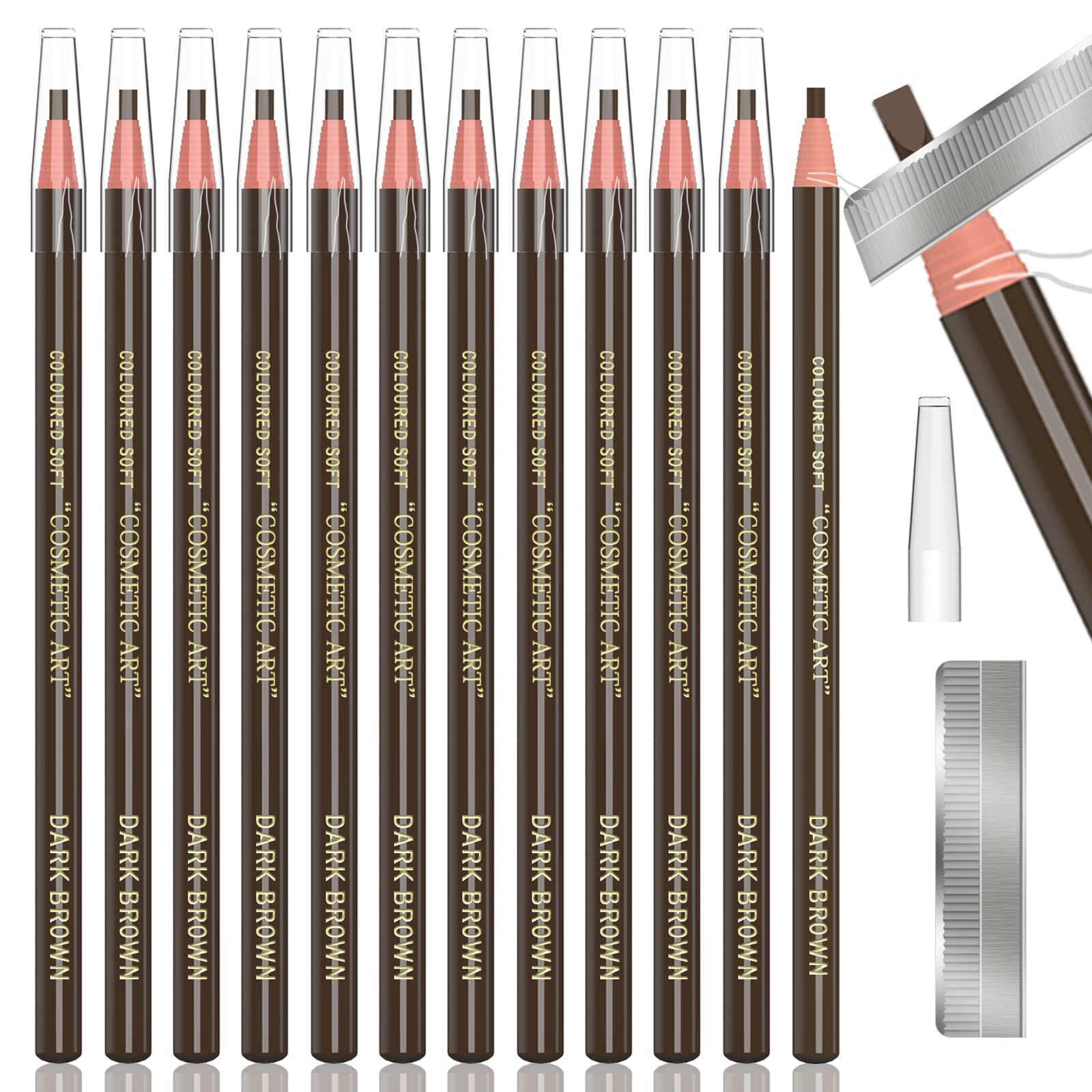Photo 1 of 12 Piece Dark Brown Colour Waterproof Eyebrows Pencil Tattoo Makeup And Microblading Supplies Kit-Permanent Eye Brow Liners In Waterproof Eyebrow Pencils Peel - Brow Pencil Set For Marking(Dark Brown)